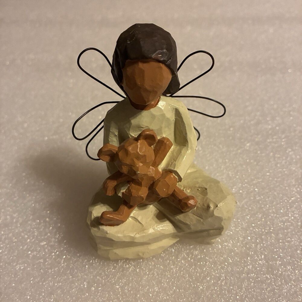 Willow Tree Angel of Comfort Figurine. Angel Holding A Teddy Bear. 3.5”